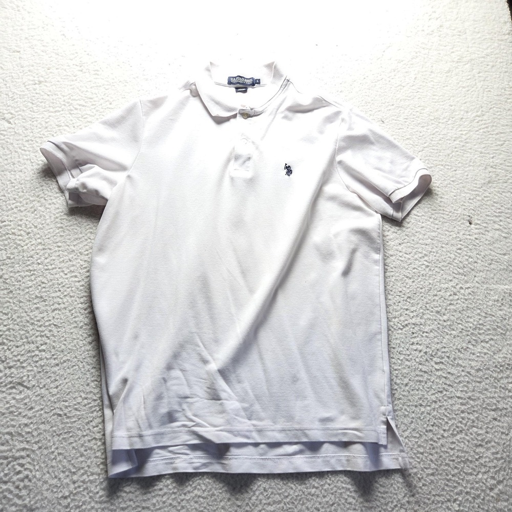 U.S. Polo Assn. Performance Pique Polo Shirt Mens L White Short Sleeve Knit Top